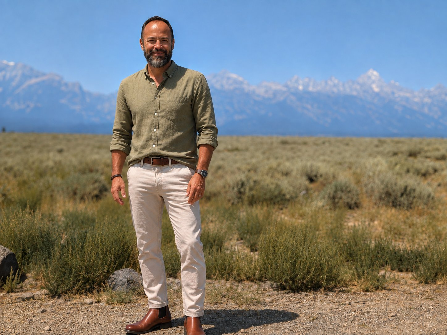 Omar Treviño standing outdoors in open country